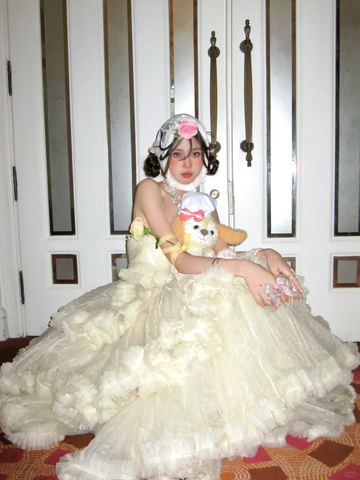 Princess A Line Strapless Layered Ivory Tulle Long Party Dress Birthday Dress HZ1023